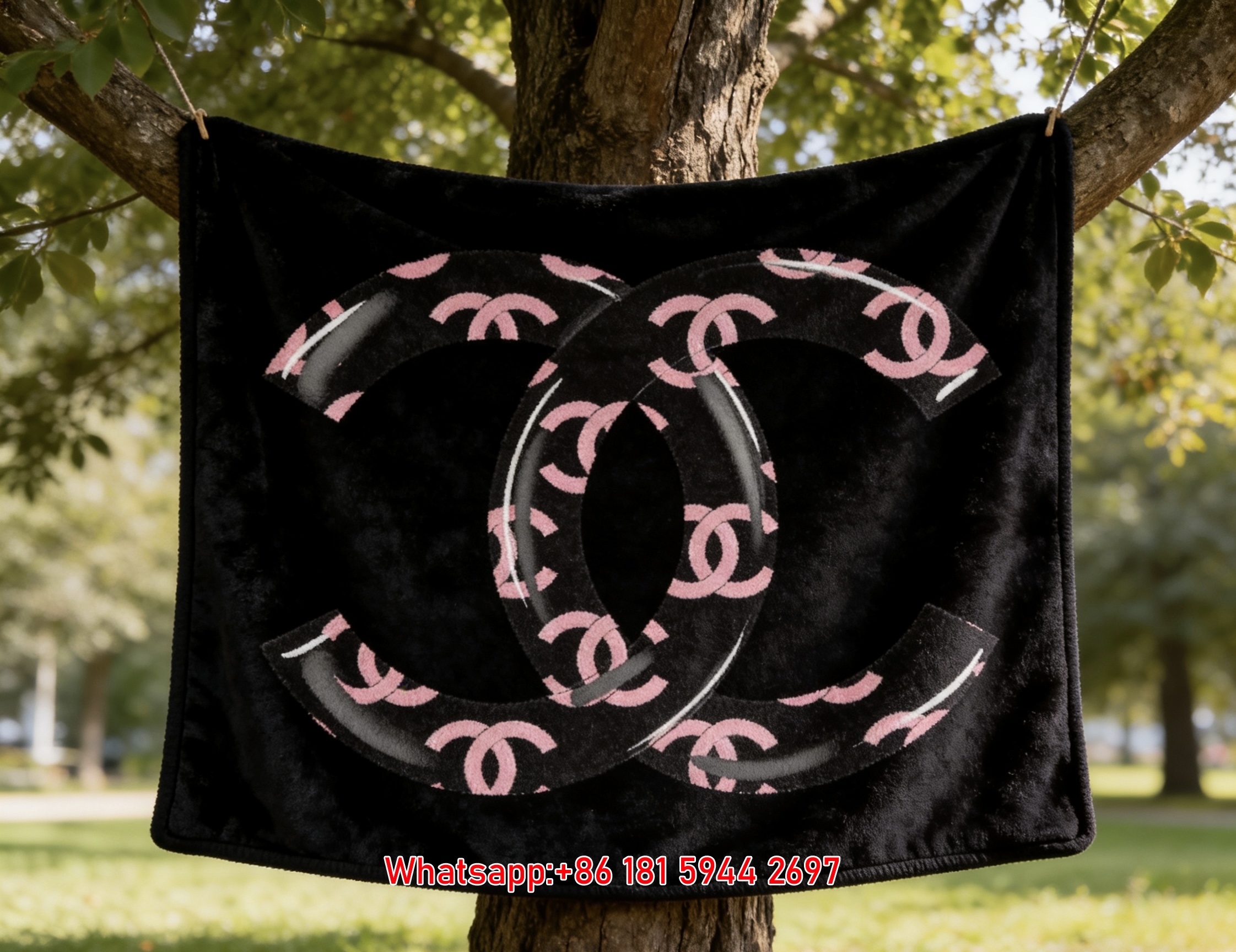 Chanel Pink Mini CC Pattern Glazed Flannel Throw Blanket IMG_7045